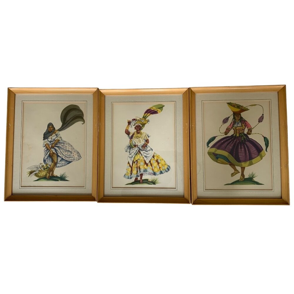 Vintage Ada Peacock Framed Prints Peru Paraguay Latin Set of 3 15" x 12" 8454